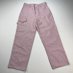 ASOS Pink Vegan Faux Leather High Rise Cargo Cropped Pants 25” Inseam Size 4